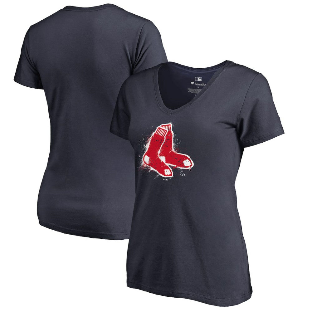 Boston Red Sox Women's Splatter Logo V-Neck T-Shirt - Navy T-shirts