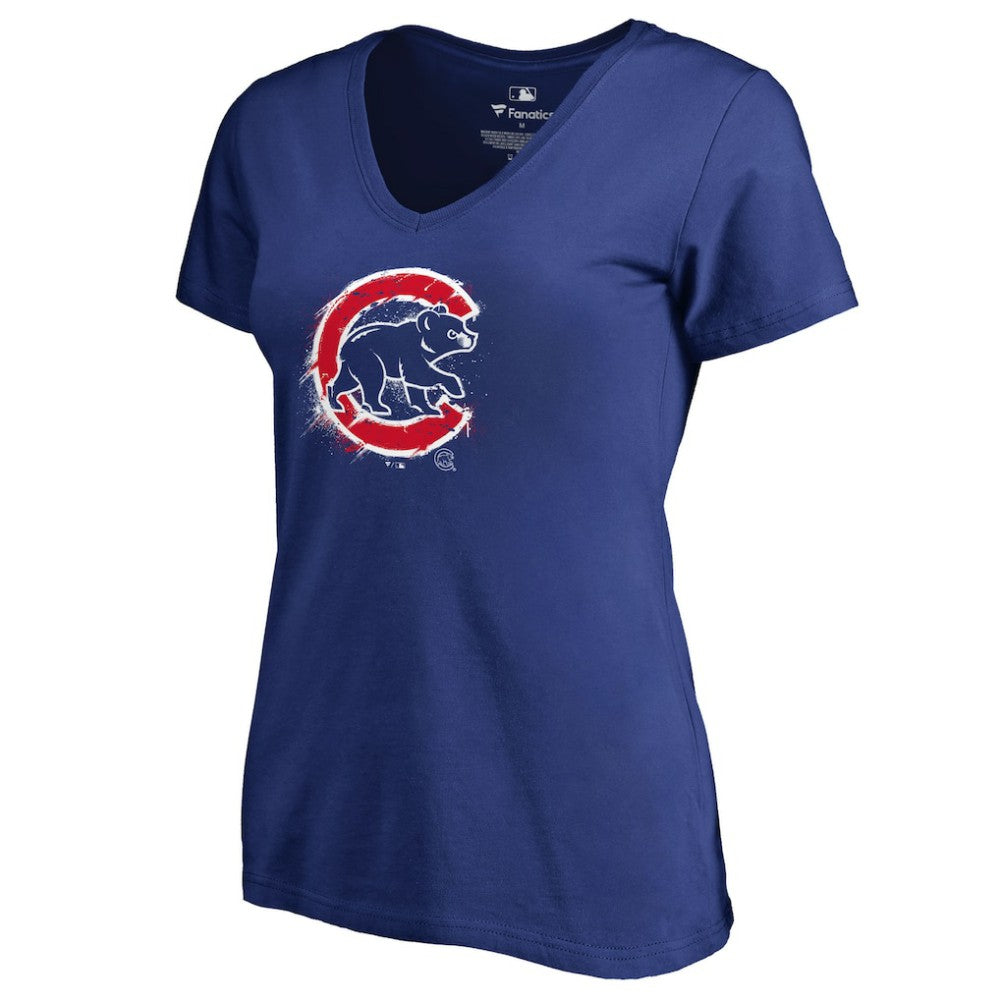 Chicago Cubs Women's Splatter Logo V-Neck T-Shirt - Royal T-shirts