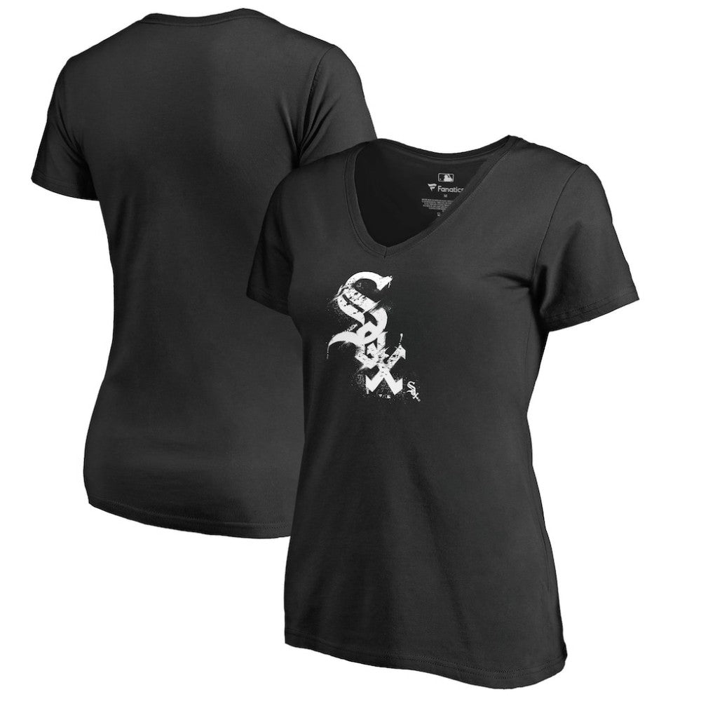 Chicago White Sox Women's Splatter Logo V-Neck T-Shirt - Black T-shirts