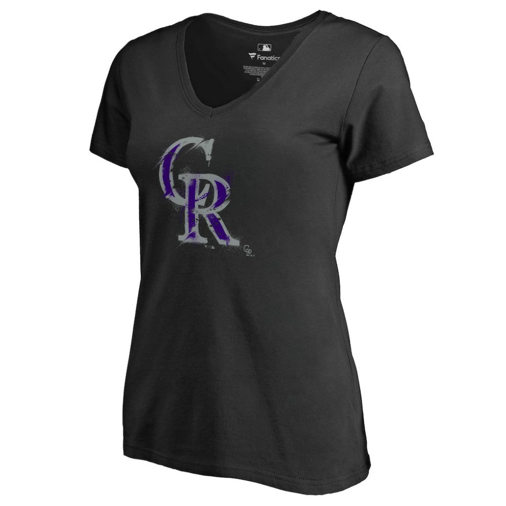 Colorado Rockies Women's Splatter Logo V-Neck T-Shirt - Black T-shirts