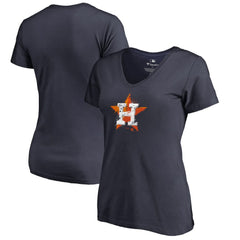 Houston Astros Women's Splatter Logo V-Neck T-Shirt - Navy T-shirts