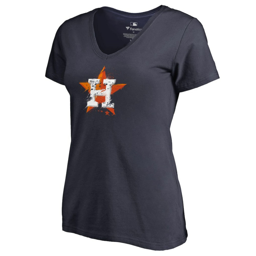 Houston Astros Women's Splatter Logo V-Neck T-Shirt - Navy T-shirts