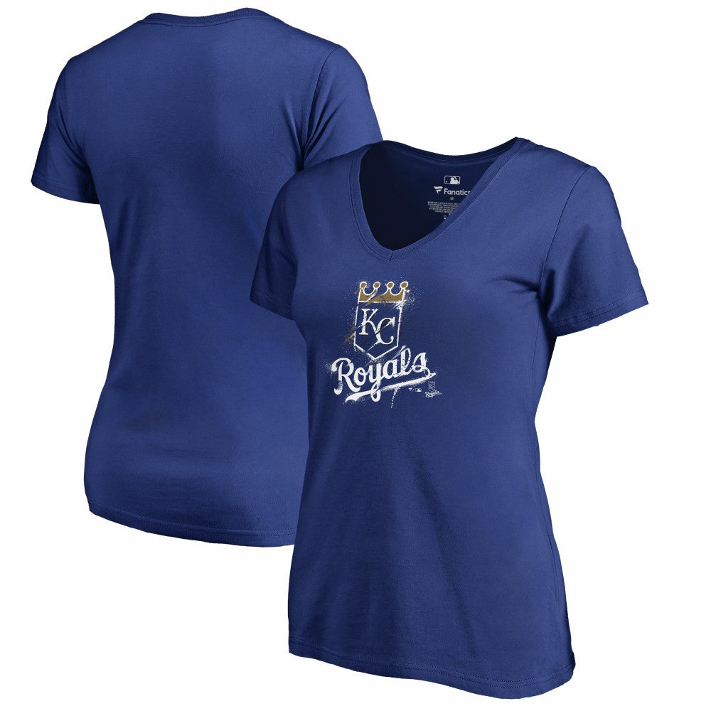 Kansas City Royals Women's Splatter Logo V-Neck T-Shirt - Royal T-shirts