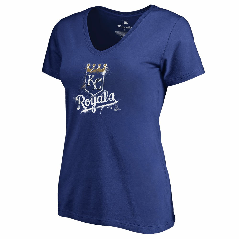 Kansas City Royals Women's Splatter Logo V-Neck T-Shirt - Royal T-shirts