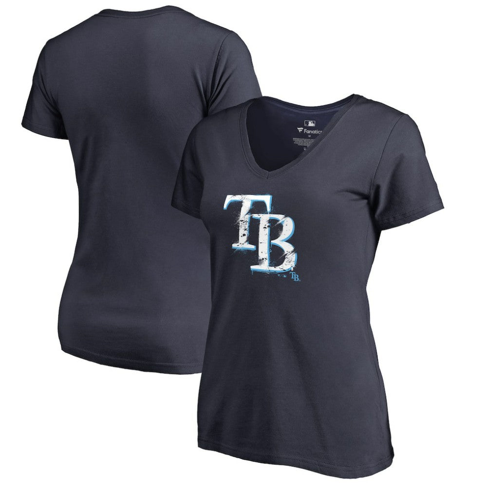 Tampa Bay Rays Women's Splatter Logo V-Neck T-Shirt - Navy T-shirts