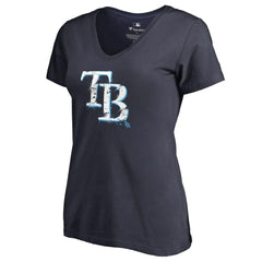 Tampa Bay Rays Women's Splatter Logo V-Neck T-Shirt - Navy T-shirts