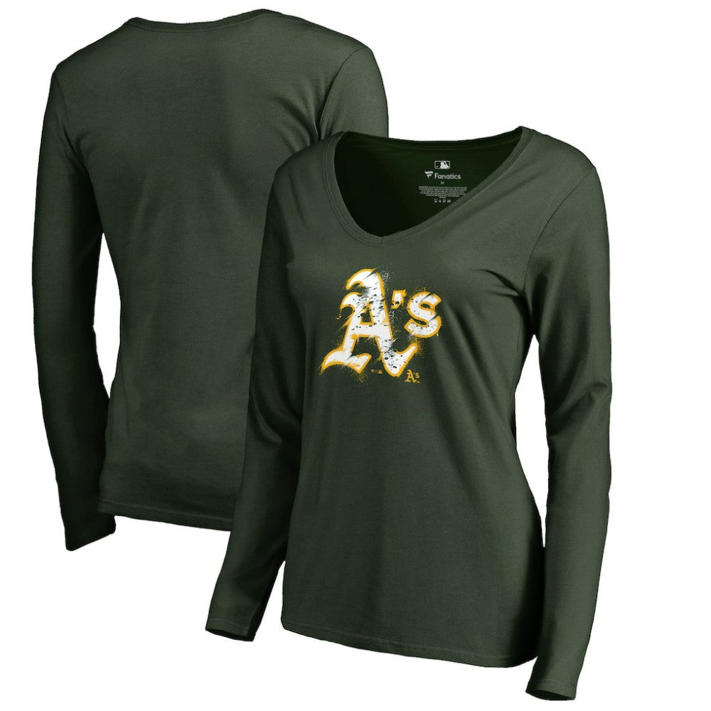 Athletics Women's Splatter Logo Long Sleeve V-Neck T-Shirt - Green T-shirts