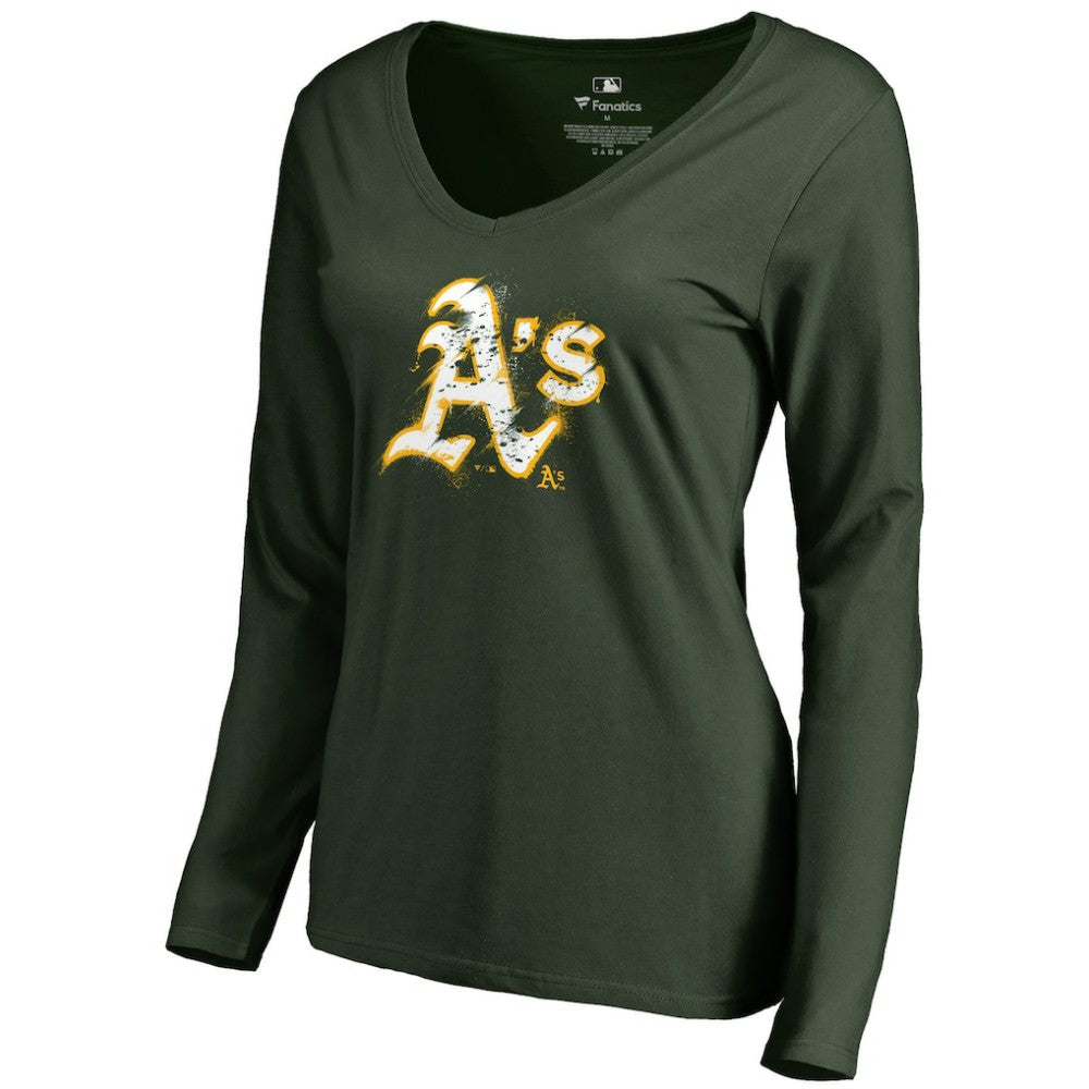 Athletics Women's Splatter Logo Long Sleeve V-Neck T-Shirt - Green T-shirts
