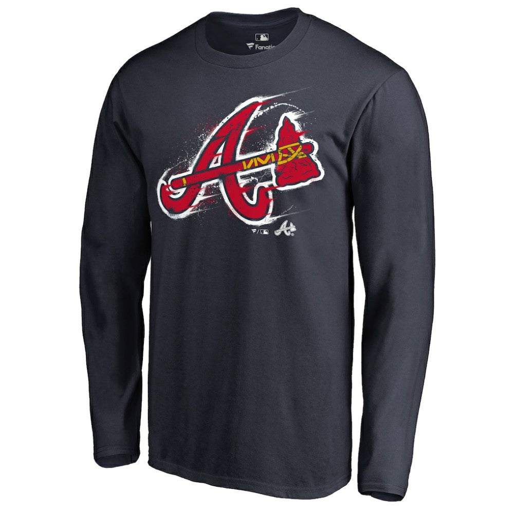 Atlanta Braves Splatter Logo Long Sleeve T-Shirt - Navy T-shirts