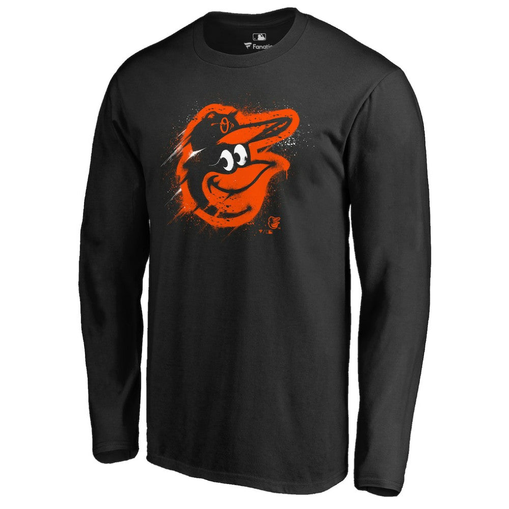 Baltimore Orioles Splatter Logo Long Sleeve T-Shirt - Black T-shirts