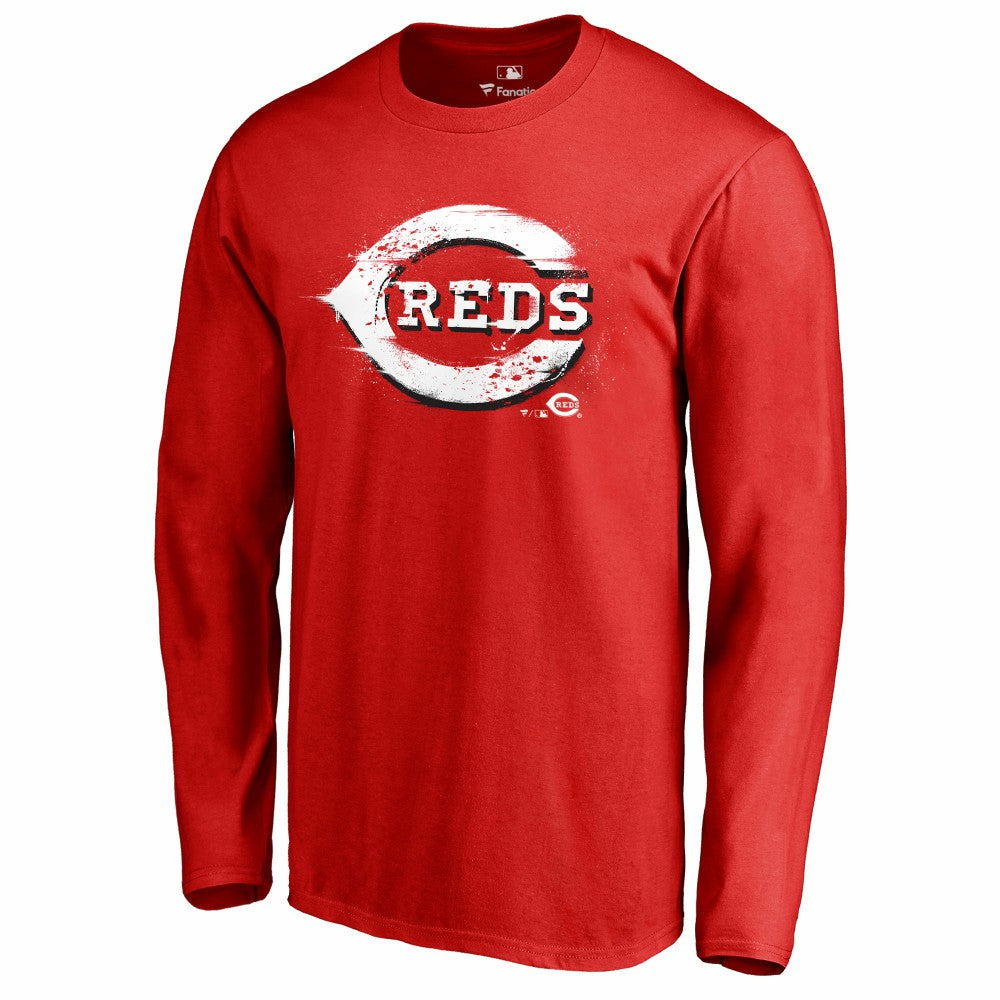 Cincinnati Reds Splatter Logo Long Sleeve T-Shirt - Red T-shirts