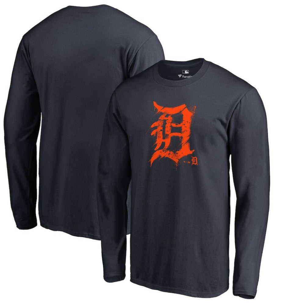 Detroit Tigers Splatter Logo Long Sleeve T-Shirt - Navy T-shirts