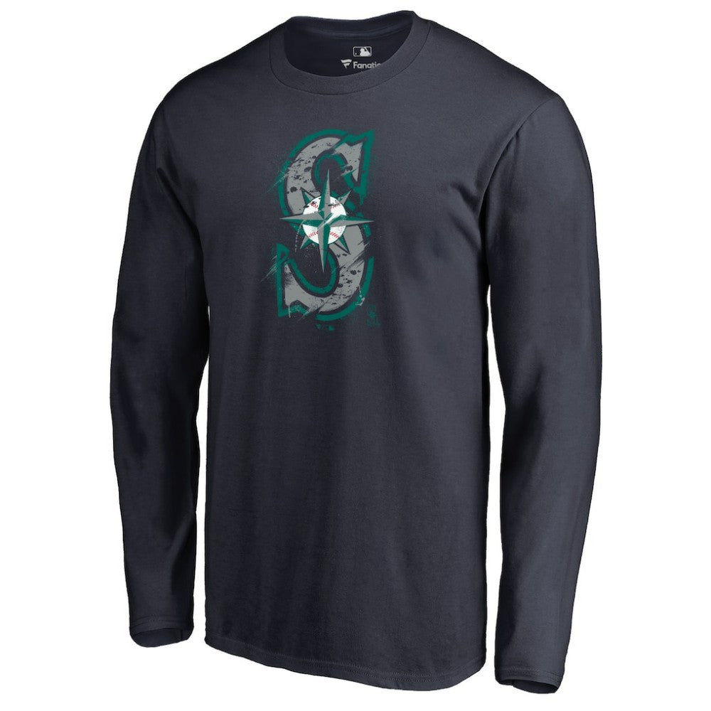 Seattle Mariners Splatter Logo Long Sleeve T-Shirt - Navy T-shirts