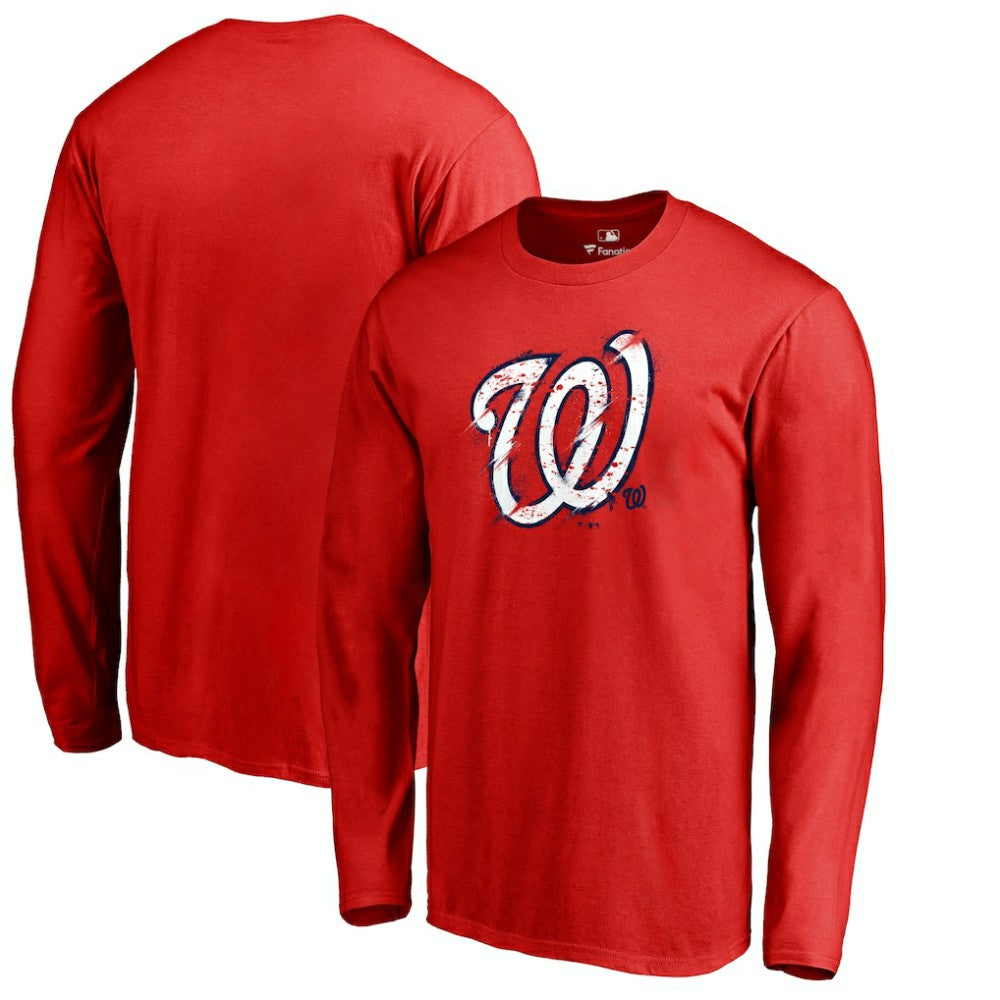 Washington Nationals Splatter Logo Long Sleeve T-Shirt - Red T-shirts