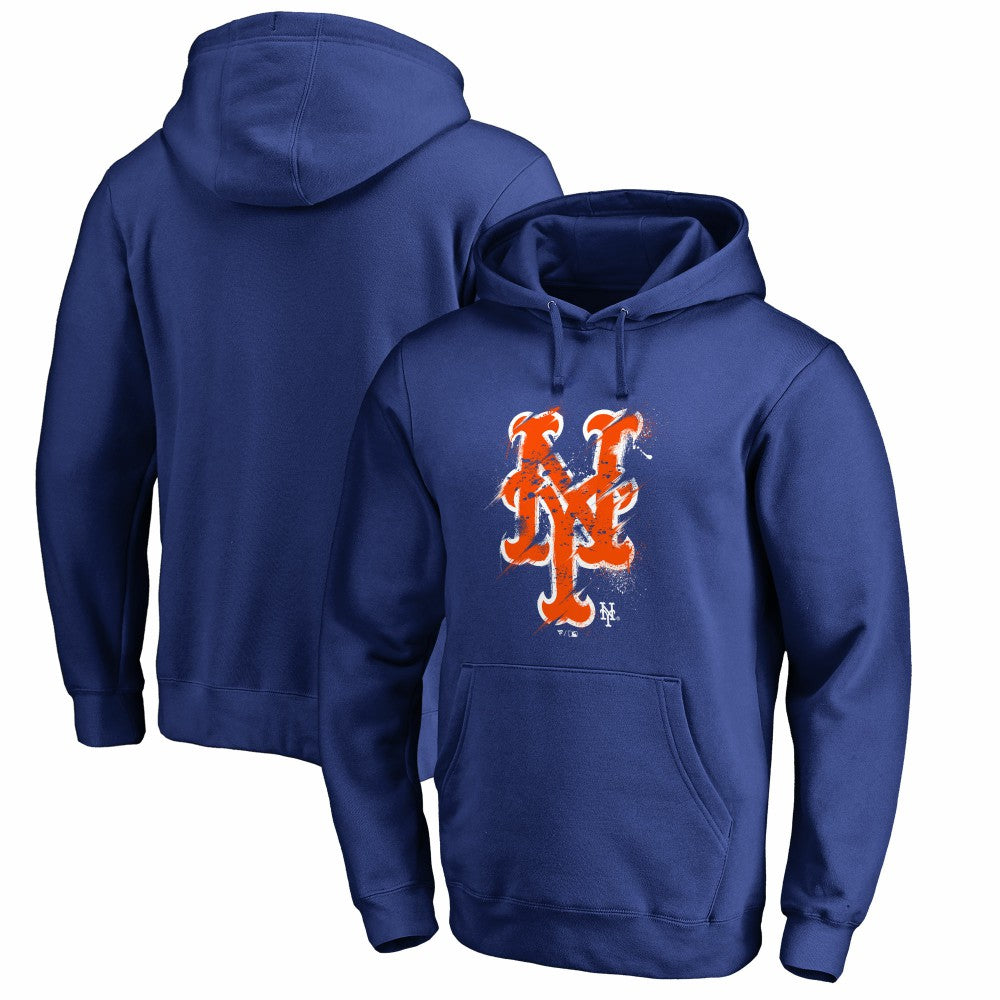 New York Mets Splatter Logo Pullover Hoodie - Royal Hoodies