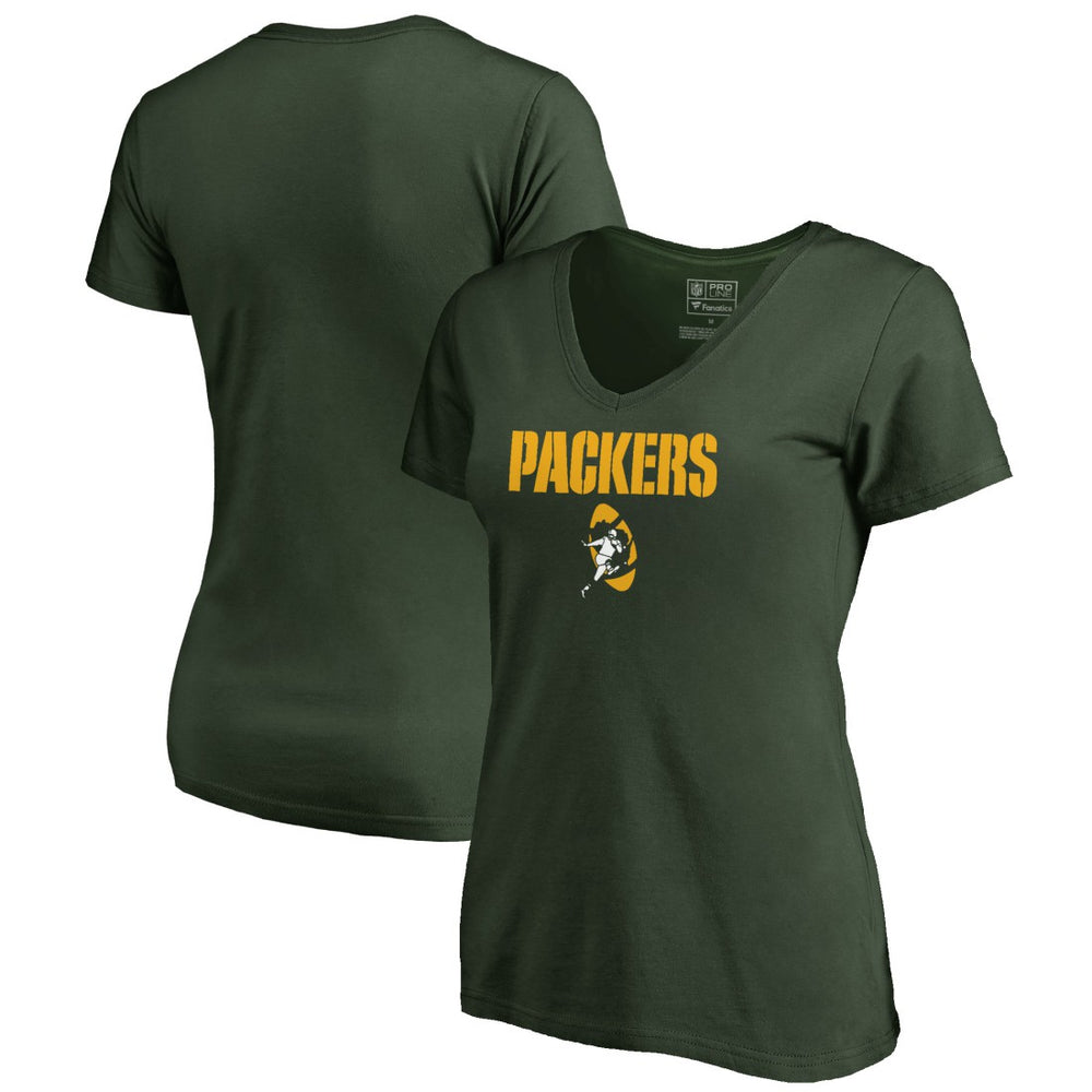 Green Bay Packers Women's Vintage Team Lockup V-Neck T-Shirt Green