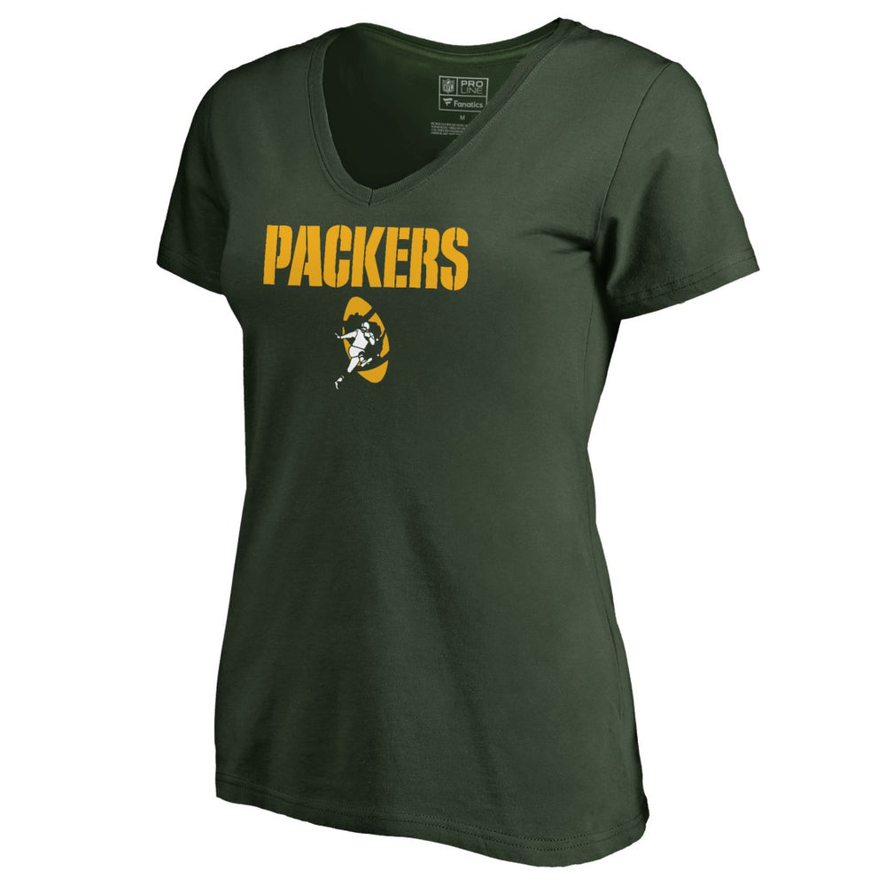 Green Bay Packers Women's Vintage Team Lockup V-Neck T-Shirt Green