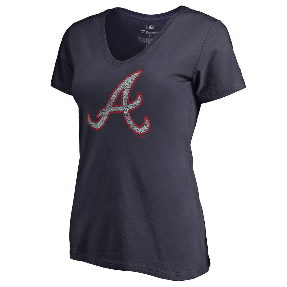 Atlanta Braves Women's Static Logo V-Neck T-Shirt - Navy T-shirts