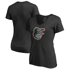 Baltimore Orioles Women's Static Logo V-Neck T-Shirt - Black T-shirts