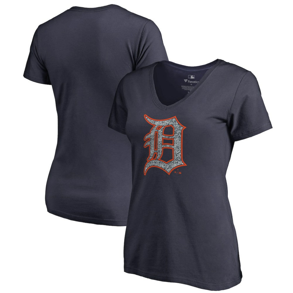 Detroit Tigers Women's Static Logo V-Neck T-Shirt - Navy T-shirts