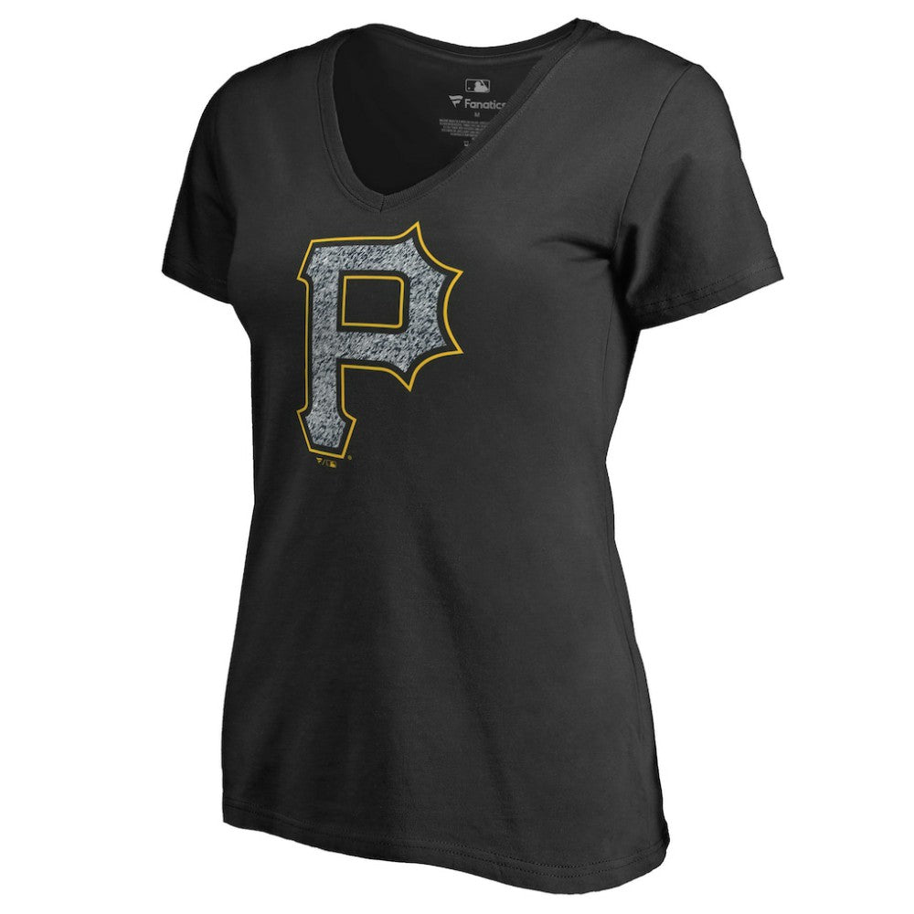 Pittsburgh Pirates Women's Static Logo V-Neck T-Shirt - Black T-shirts