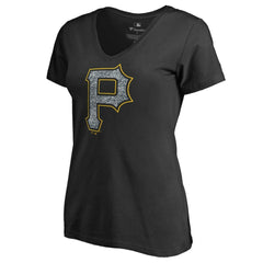 Pittsburgh Pirates Women's Static Logo V-Neck T-Shirt - Black T-shirts