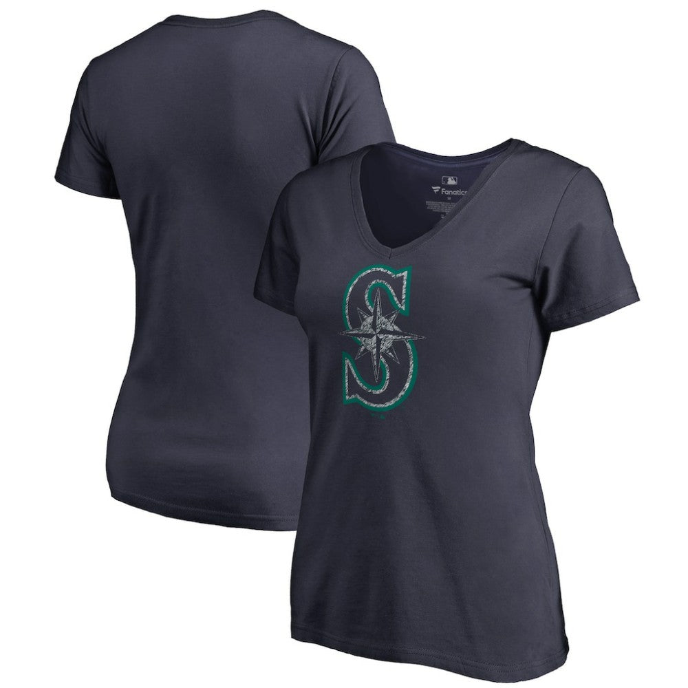 Seattle Mariners Women's Static Logo V-Neck T-Shirt - Navy T-shirts