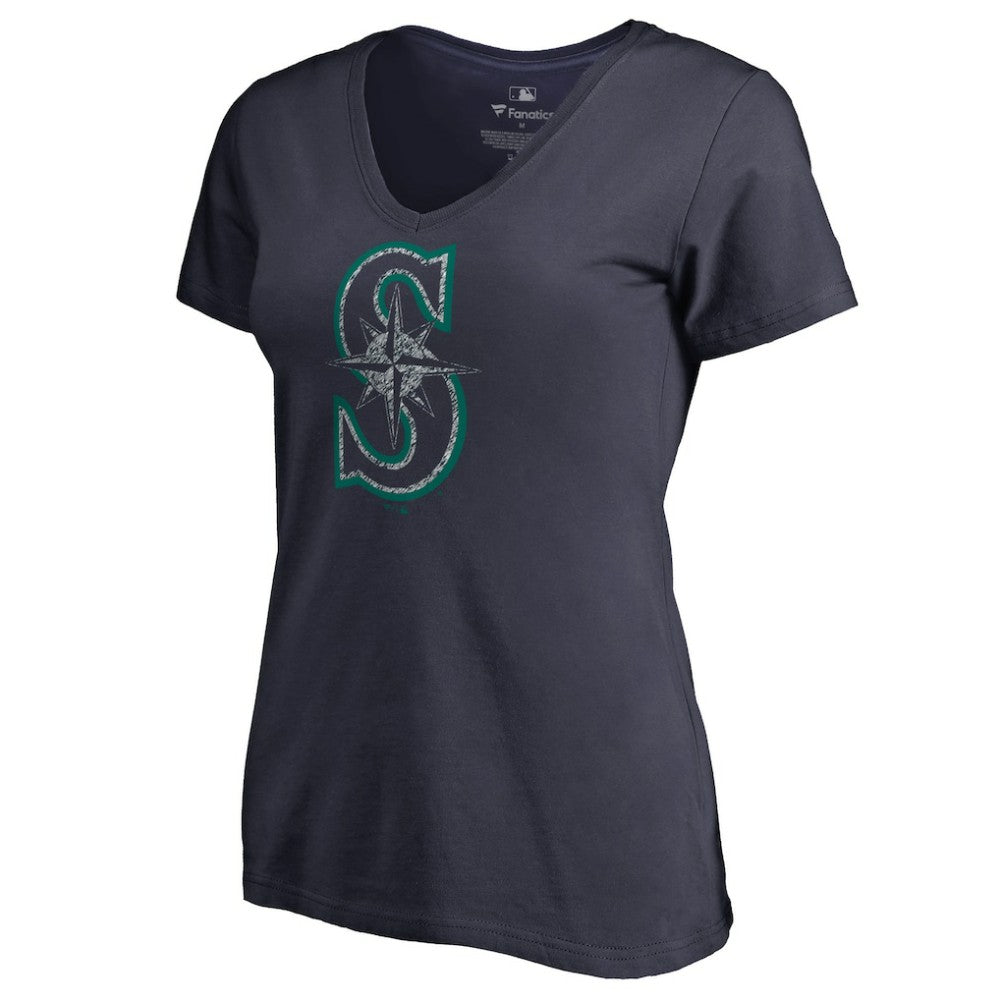 Seattle Mariners Women's Static Logo V-Neck T-Shirt - Navy T-shirts