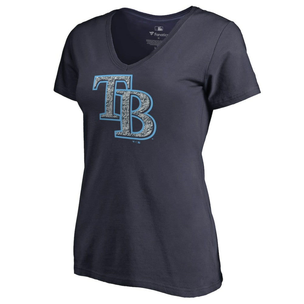 Tampa Bay Rays Women's Static Logo V-Neck T-Shirt - Navy T-shirts