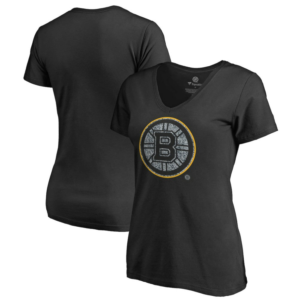 NHL Boston Bruins Women's Static Logo V-Neck T-Shirt - Black
