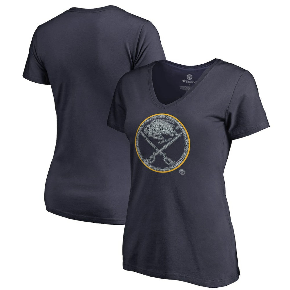 NHL Buffalo Sabres Women's Static Logo V-Neck T-Shirt - Navy