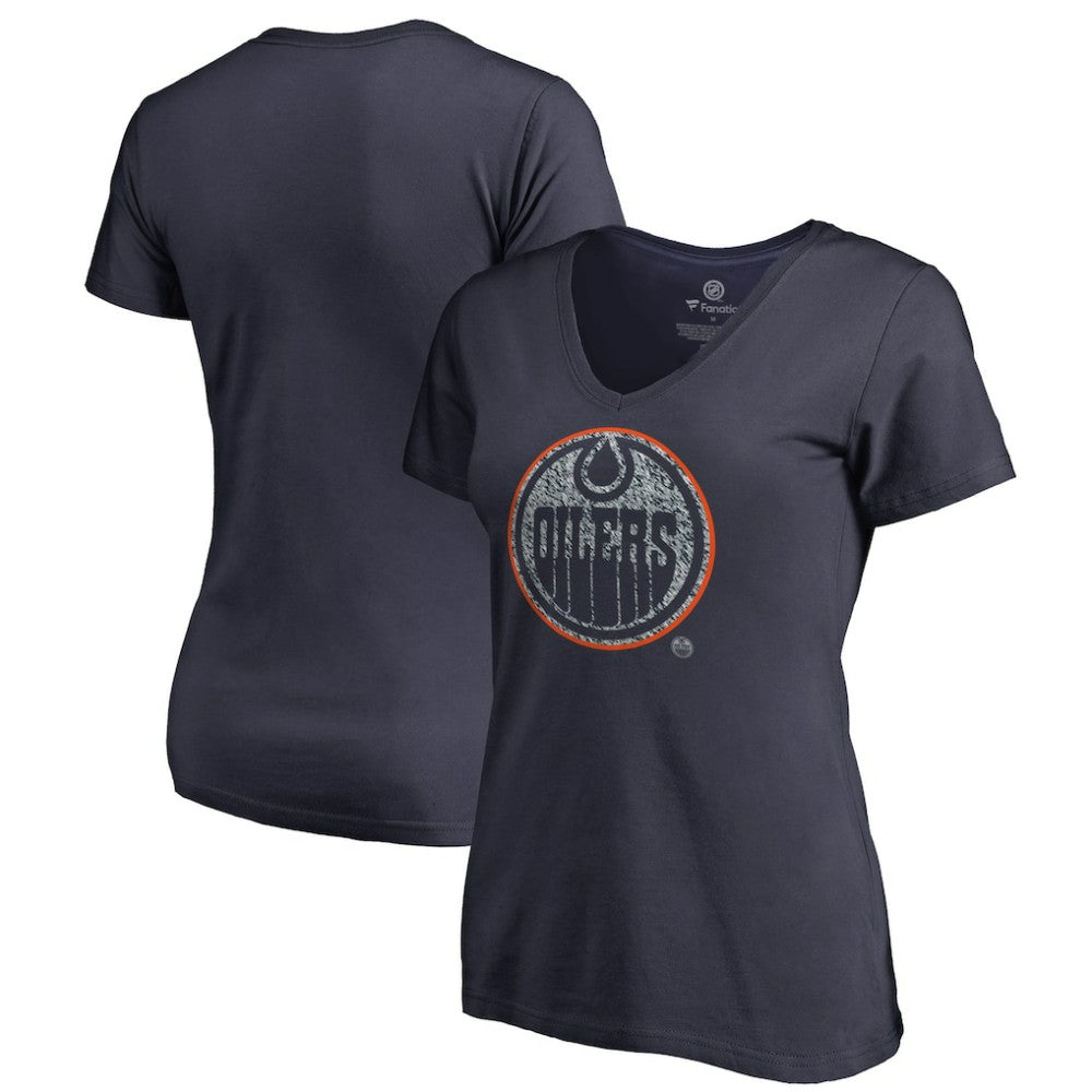 NHL Edmonton Oilers Women's Static Logo V-Neck T-Shirt - Navy