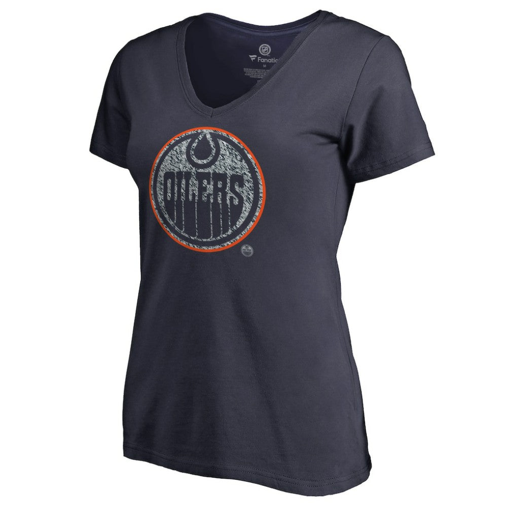 NHL Edmonton Oilers Women's Static Logo V-Neck T-Shirt - Navy