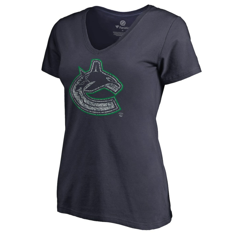 NHL Vancouver Canucks Women's Static Logo V-Neck T-Shirt - Navy