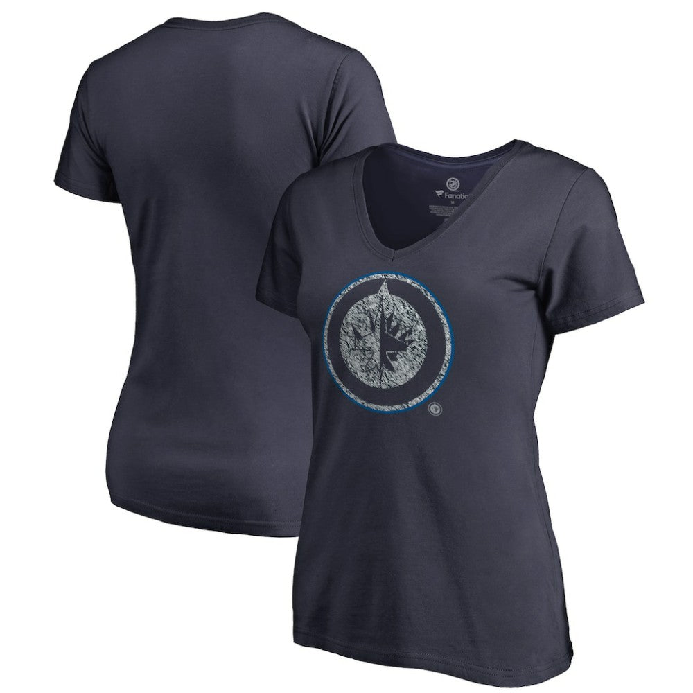 NHL Winnipeg Jets Women's Static Logo V-Neck T-Shirt - Navy
