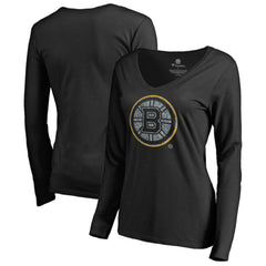 NHL Boston Bruins Women's Static Logo Long Sleeve V-Neck T-Shirt - Black