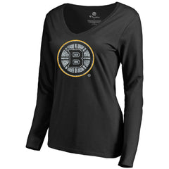 NHL Boston Bruins Women's Static Logo Long Sleeve V-Neck T-Shirt - Black