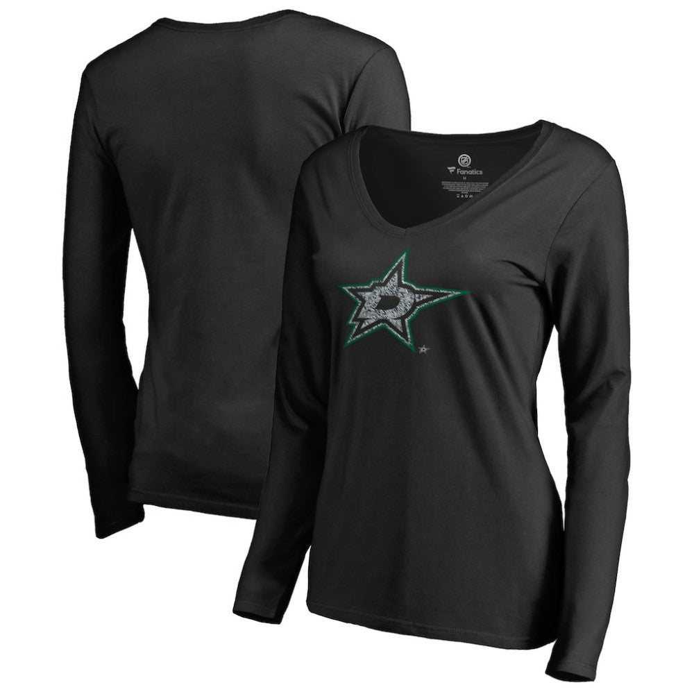 NHL Dallas Stars Women's Static Logo Long Sleeve V-Neck T-Shirt - Black