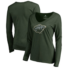 NHL Minnesota Wild Women's Static Logo Long Sleeve V-Neck T-Shirt - Green