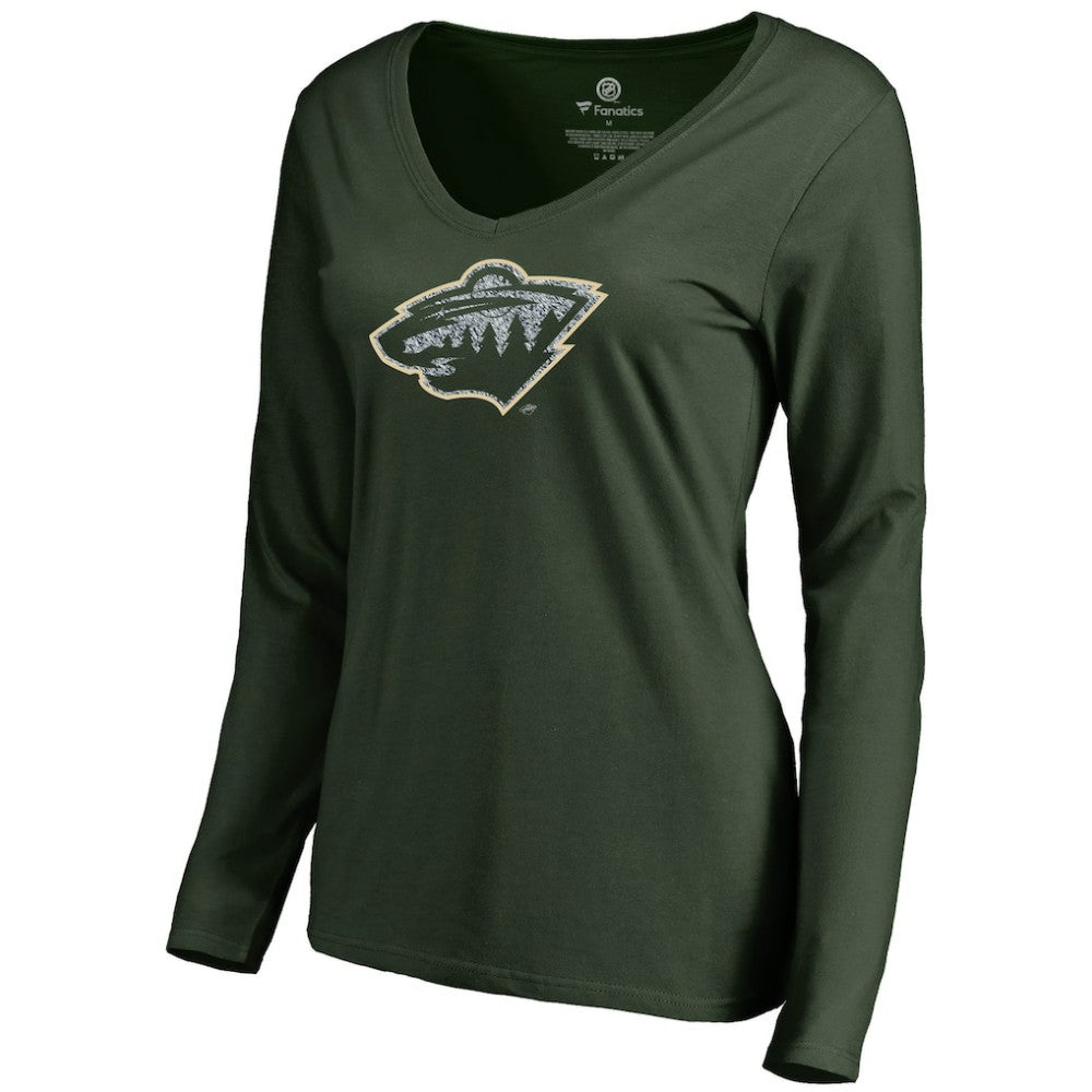 NHL Minnesota Wild Women's Static Logo Long Sleeve V-Neck T-Shirt - Green