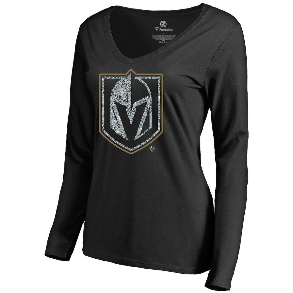 NHL Vegas Golden Knights Women's Static Logo Long Sleeve V-Neck T-Shirt - Black
