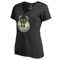 Milwaukee Bucks Women's Primary Logo V-Neck T-Shirt Black