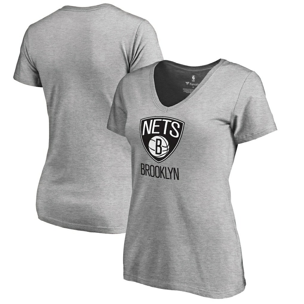 Brooklyn Nets Women's Primary Logo V-Neck T-Shirt Ash