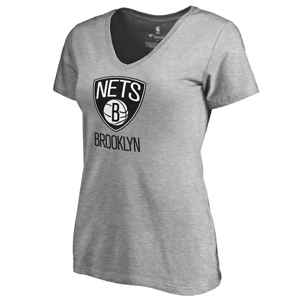Brooklyn Nets Women's Primary Logo V-Neck T-Shirt Ash