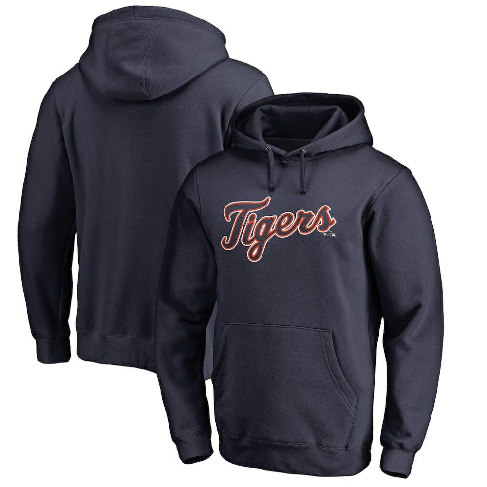 Detroit Tigers Official Wordmark Fitted Pullover Hoodie - Navy Hoodies