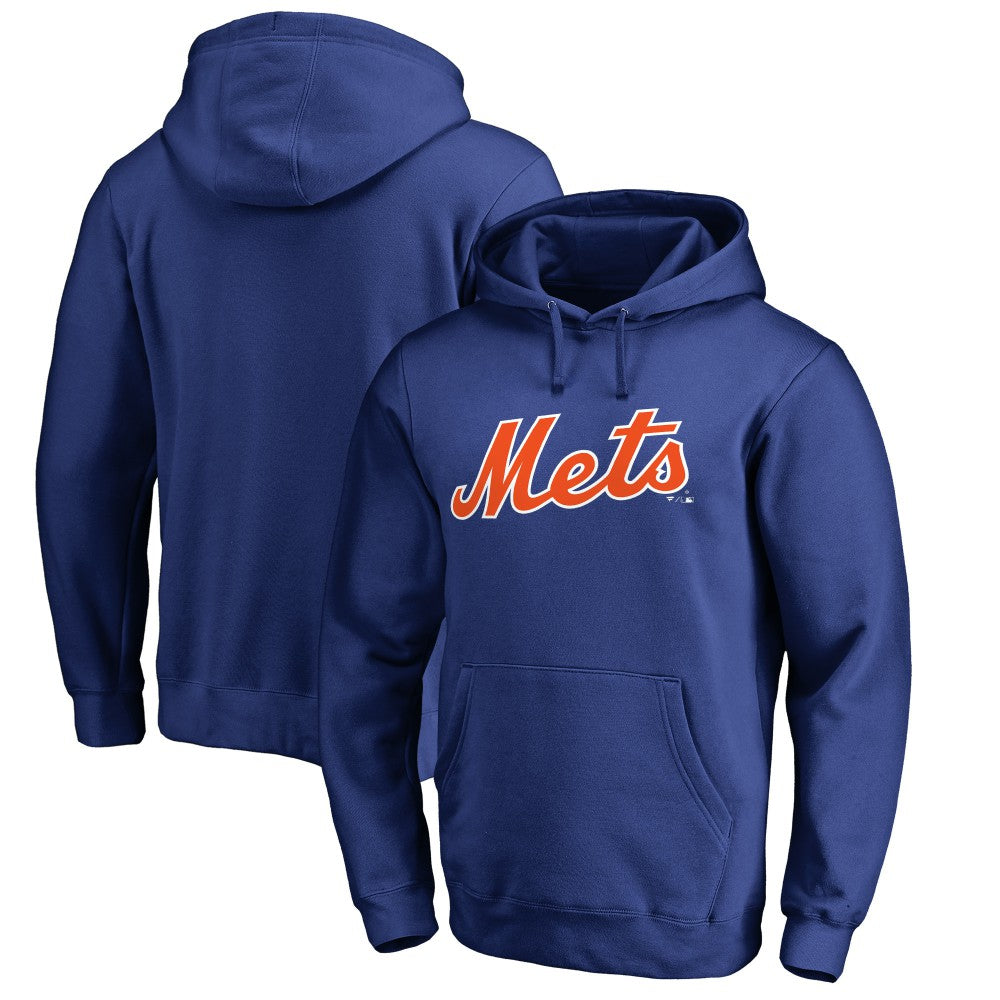 New York Mets Official Wordmark Fitted Pullover Hoodie - Royal Hoodies