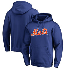 New York Mets Official Wordmark Fitted Pullover Hoodie - Royal Hoodies
