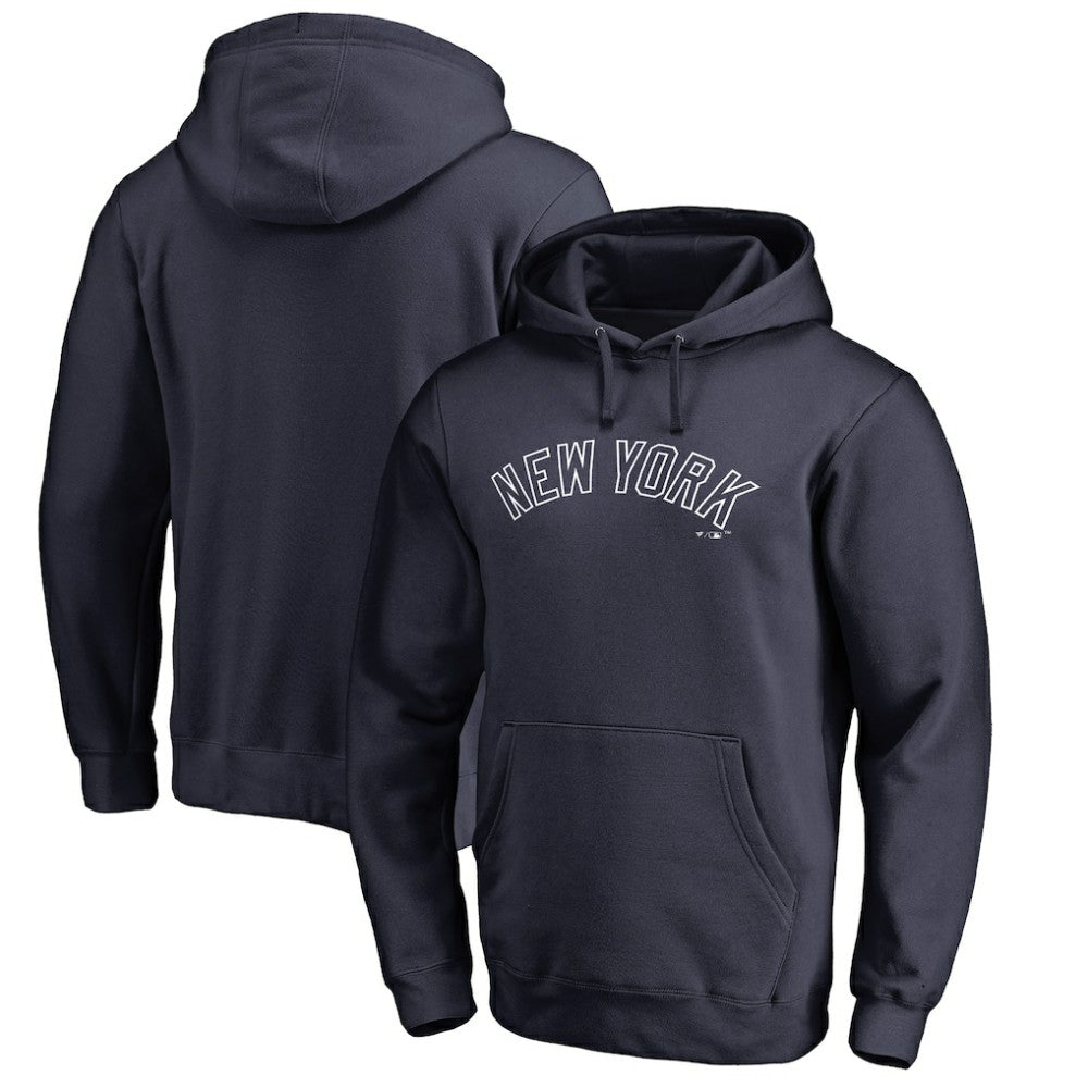 New York Yankees Official Wordmark Fitted Pullover Hoodie - Navy Hoodies