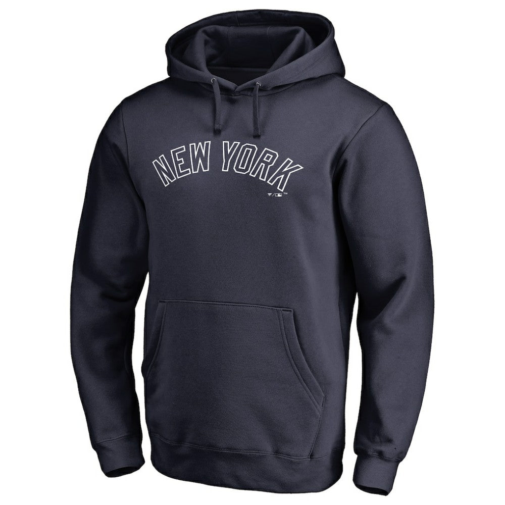 New York Yankees Official Wordmark Fitted Pullover Hoodie - Navy Hoodies