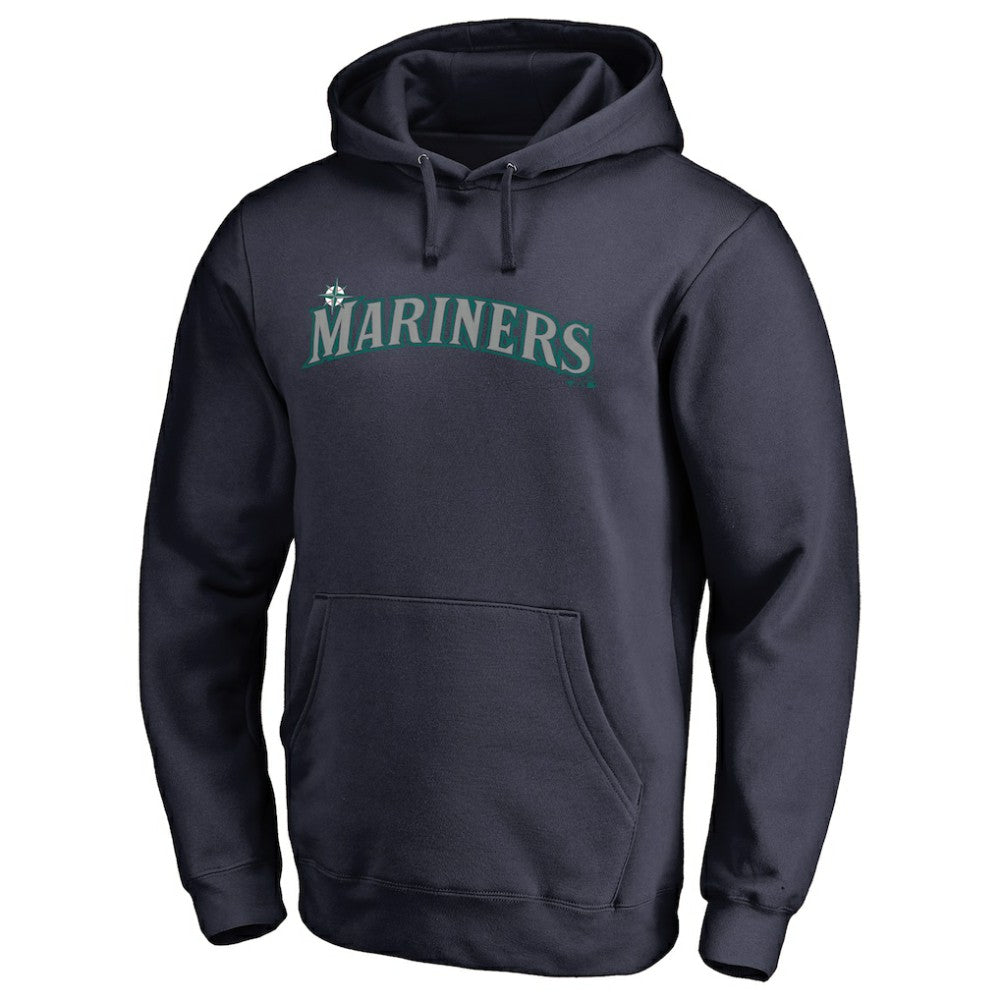 Seattle Mariners Official Wordmark Fitted Pullover Hoodie - Navy Hoodies